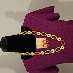 NEW - Orange, Green, Yellow Necklace with matching earrings